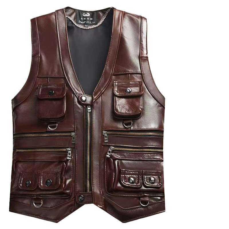 Leather Work Vest - 2023 rindsleder Echtes Leder Weste Männer
