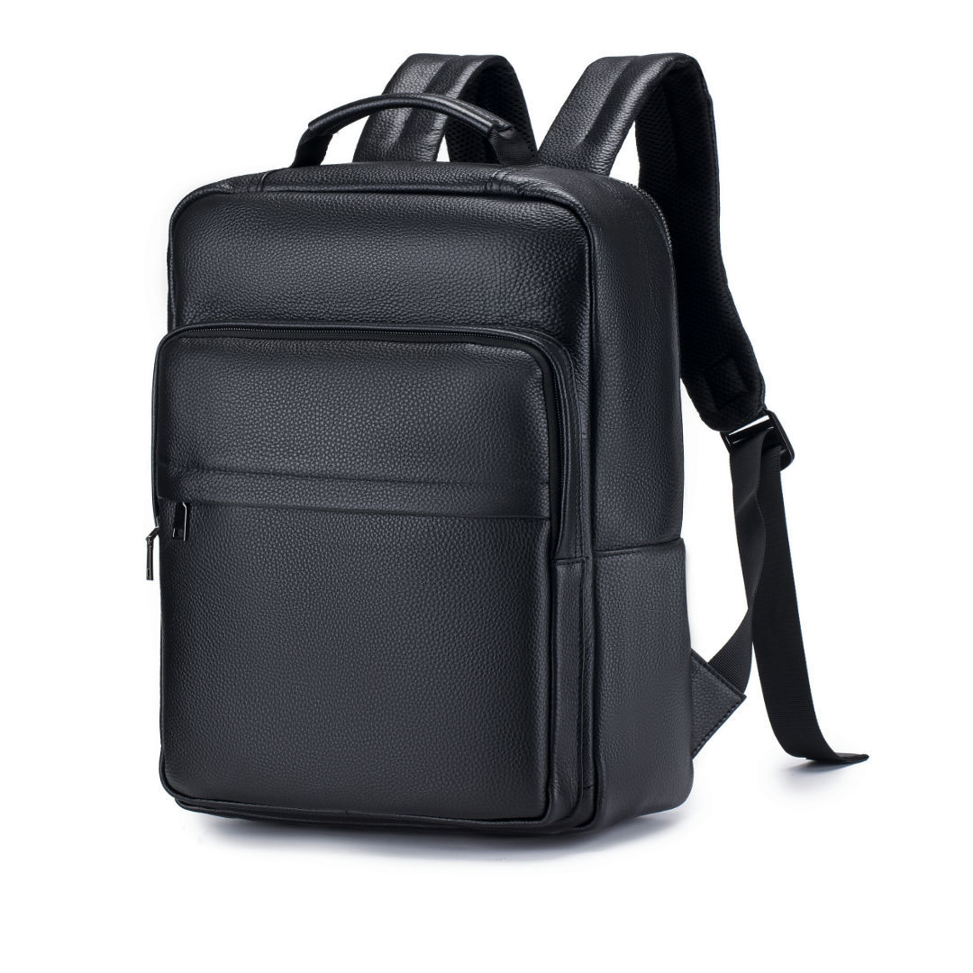 Leather Work Rucksack Mens - Herren Echtleder-Reiserucksack Schwarzes Rindsleder Laptop-Tagesrucksack Mehrfachtaschen-Computerrucksack