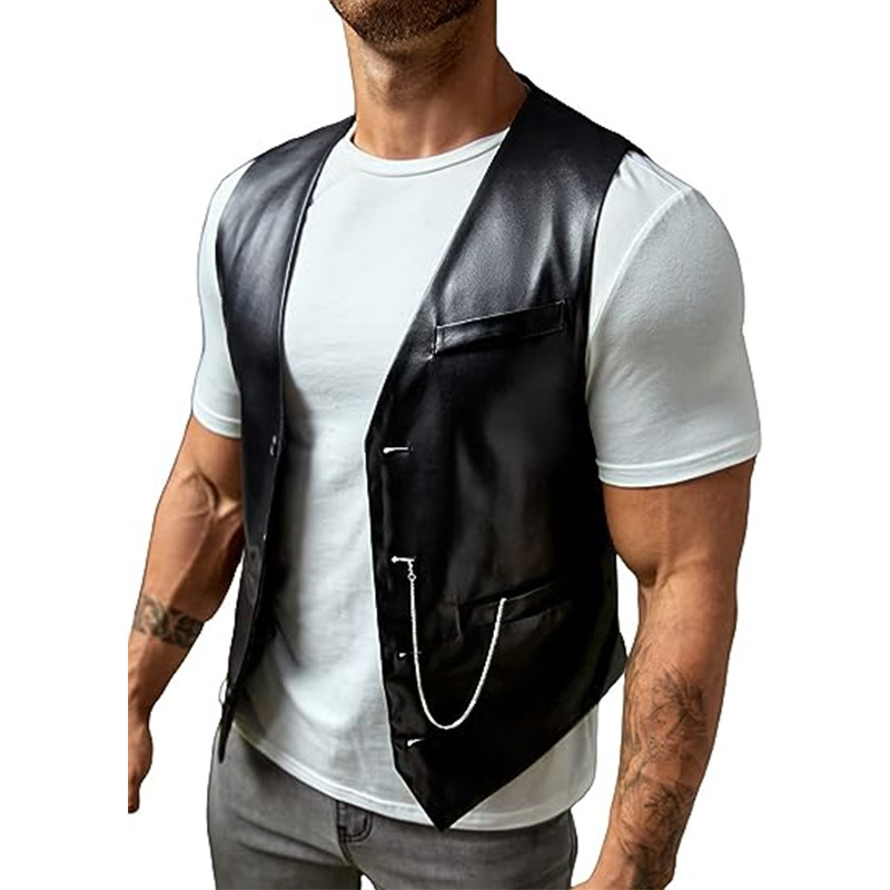 Leather Work Vest - Neue einfache Herren PU Slim-Fit Lederweste