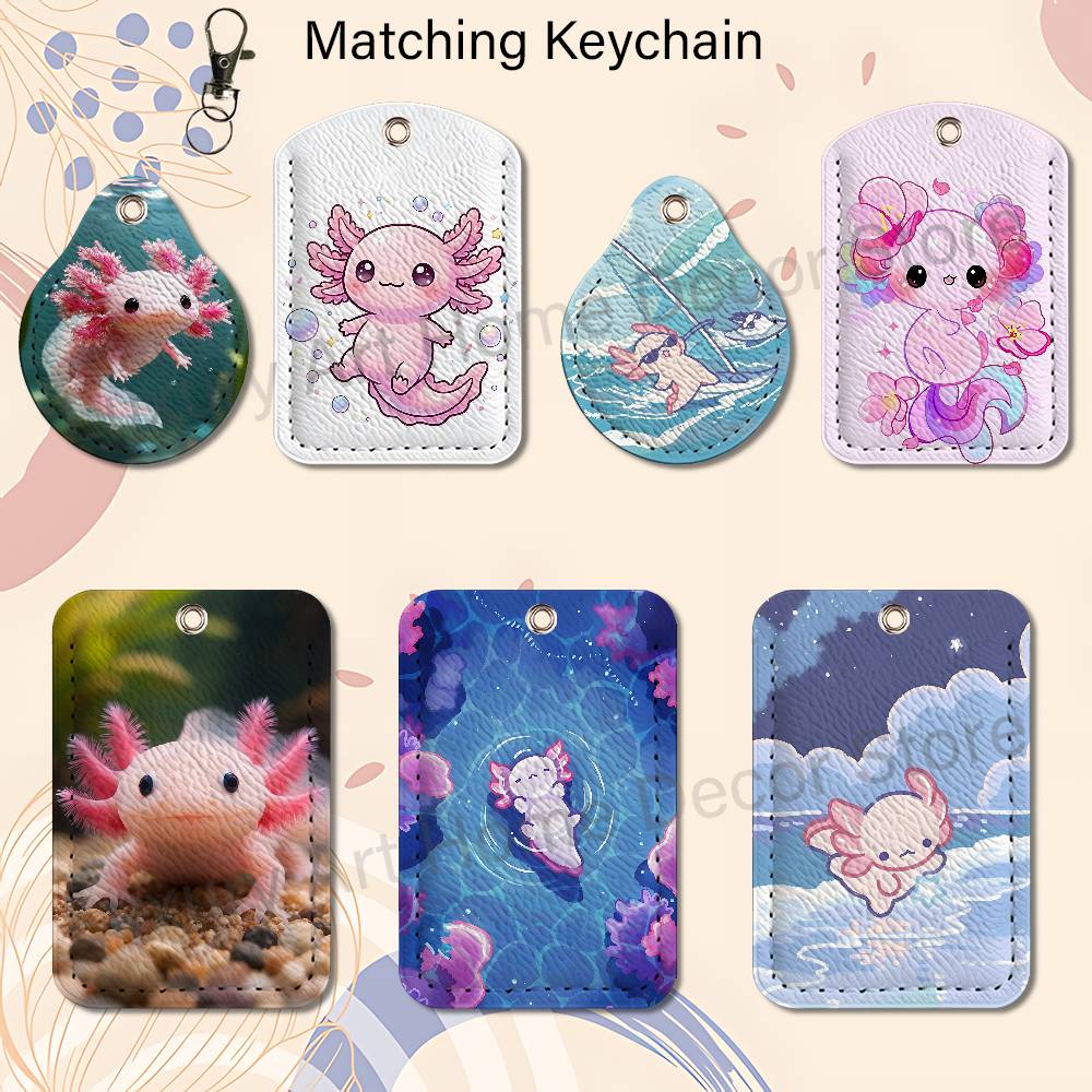 Leather Works - Niedlicher rosa A-Axolotl Cartoon-Halter-Schlüsselanhänger für Arbeitskarte,