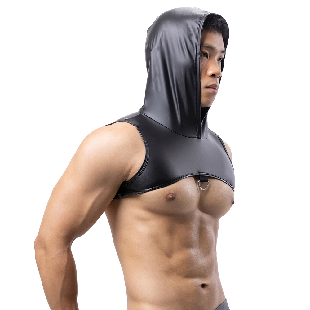 Leather Work Vest - Männer Kunstleder Mit Kapuze Fitness Tank