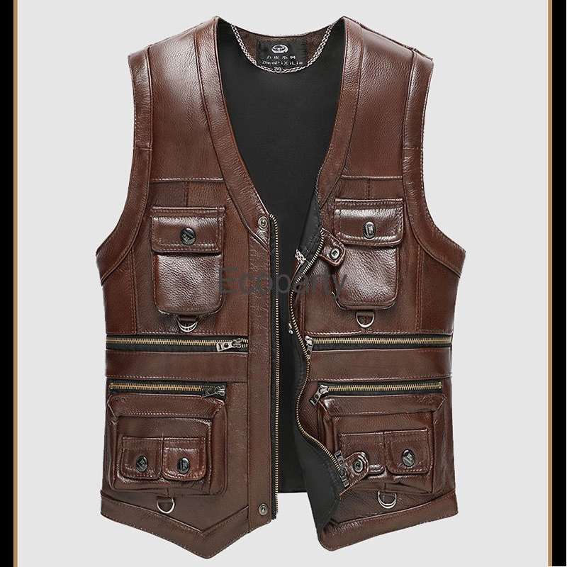 Leather Work Vest - 2024 herbst Winter Leder Weste männer